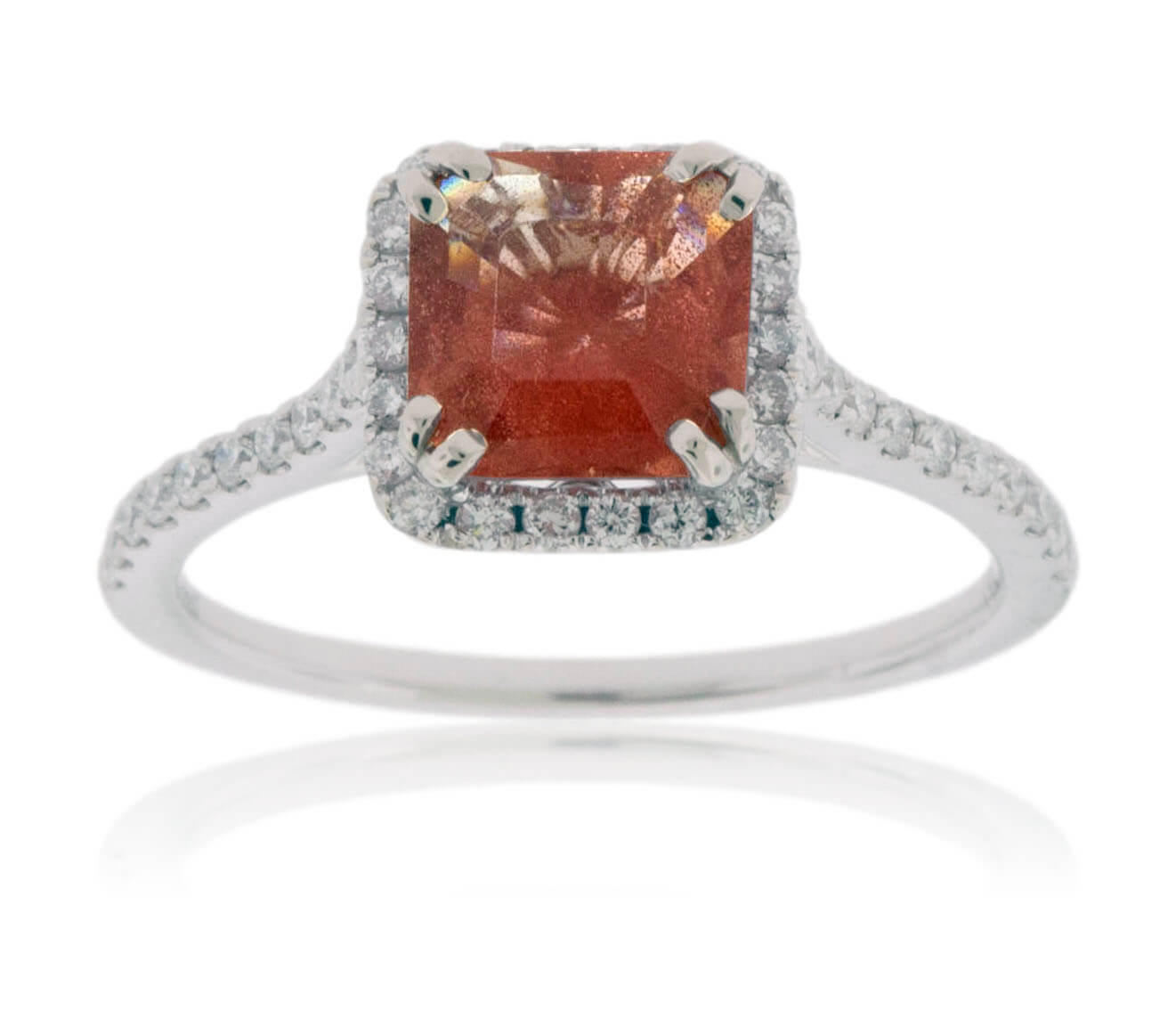 Princess-Cut Sunstone & Round Diamond Halo with Diamond Accents Ring - Park City Jewelers