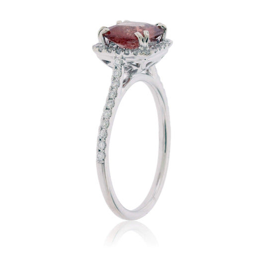 Princess-Cut Sunstone & Round Diamond Halo with Diamond Accents Ring - Park City Jewelers
