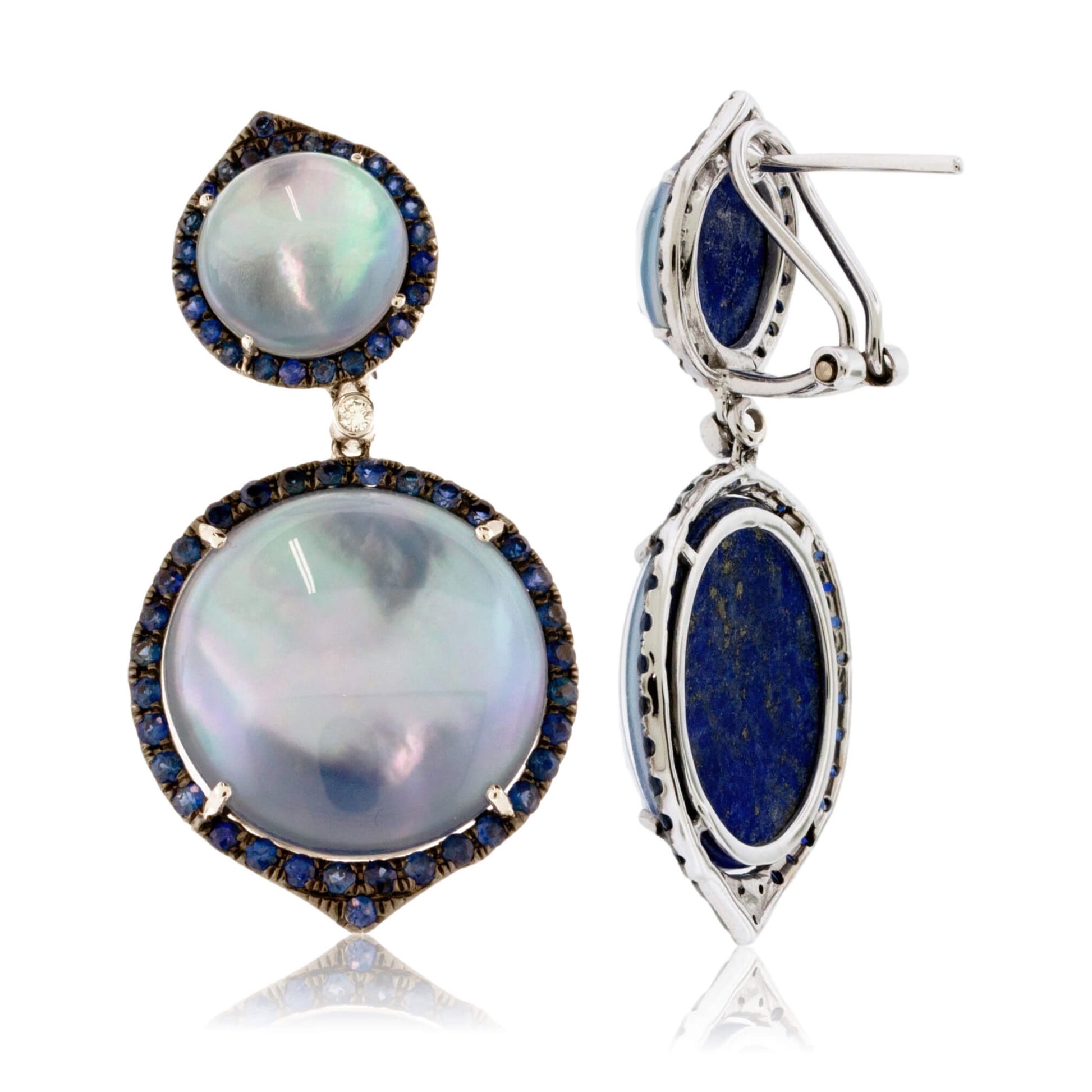 Quartz, Shell & Lapis Triplet with Sapphire & Diamond Halo Earrings - Park City Jewelers