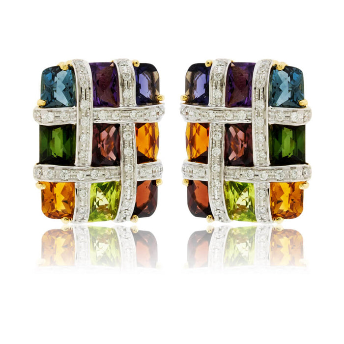 Rainbow Mixed Gemstone Checkerboard Earrings - Park City Jewelers