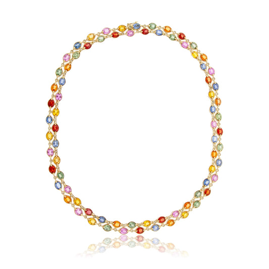 Rainbow Sapphire & Diamond Tennis Necklace - Park City Jewelers