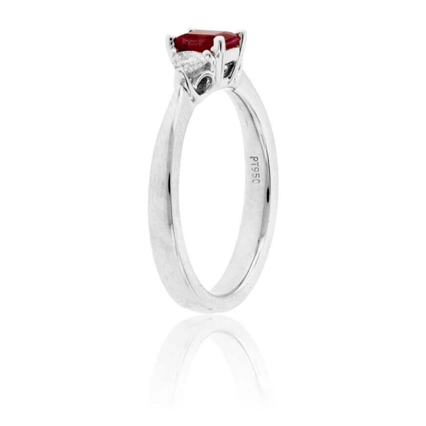Red Beryl Emerald & Round Diamond Platinum Ring - Park City Jewelers