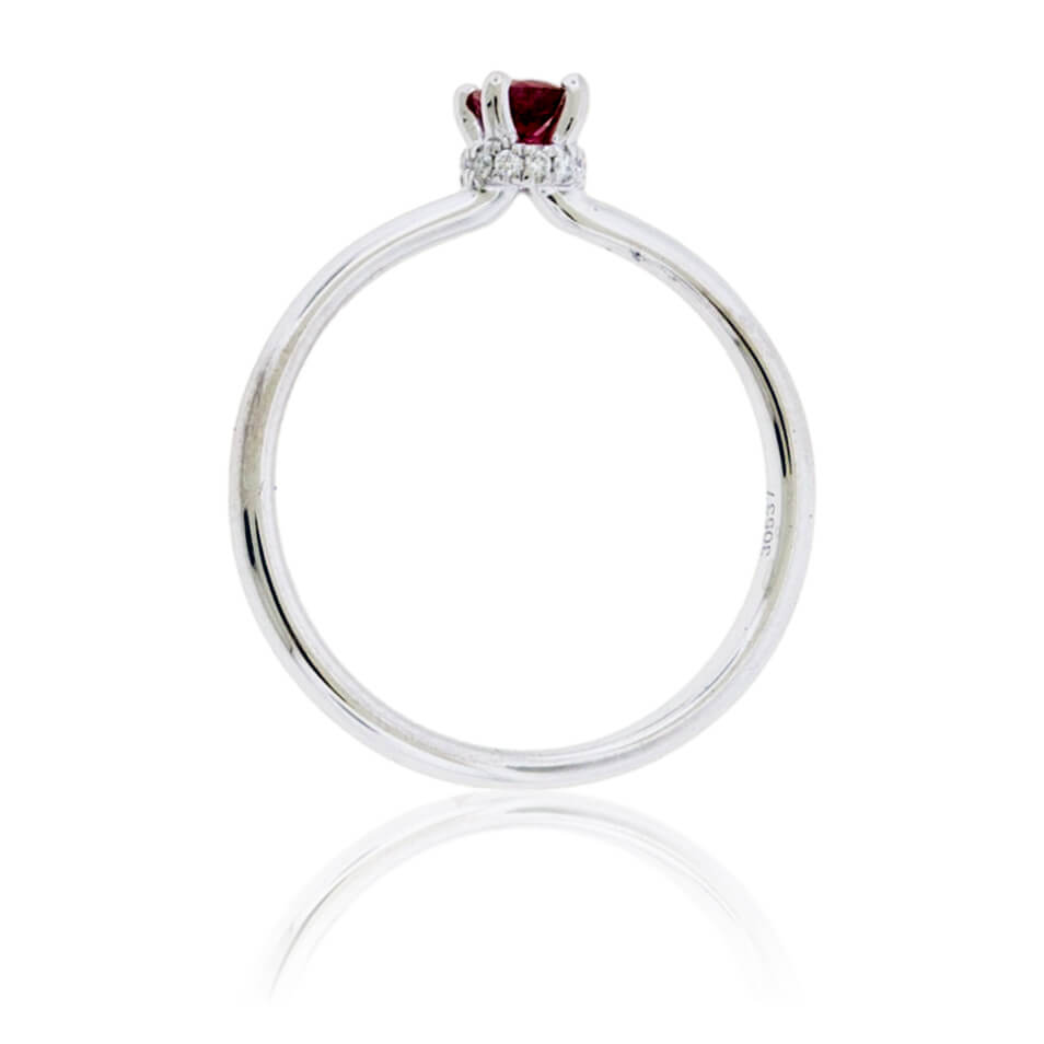 Red Emerald and Diamond Hidden Halo Style Ring - Park City Jewelers