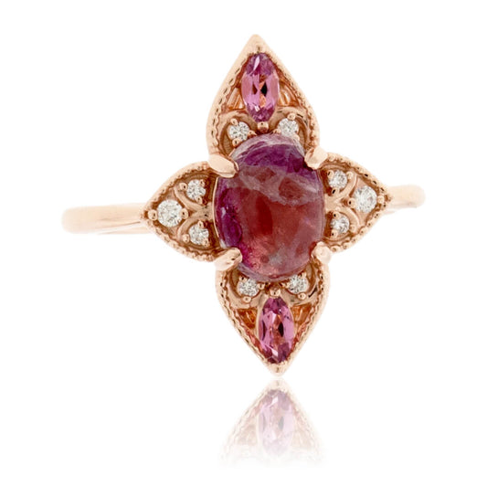 Red Emerald Cabochon, Tourmaline, & Diamond Ring - Park City Jewelers