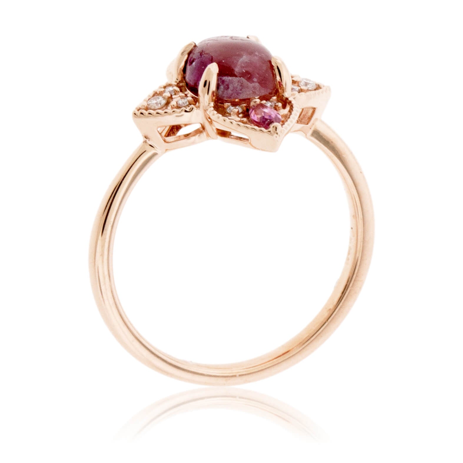 Red Emerald Cabochon, Tourmaline, & Diamond Ring - Park City Jewelers