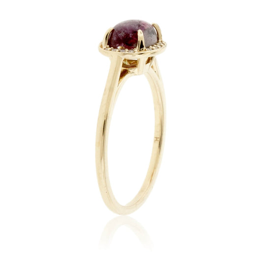 Red Emerald Cabochon with Diamond Halo Ring - Park City Jewelers