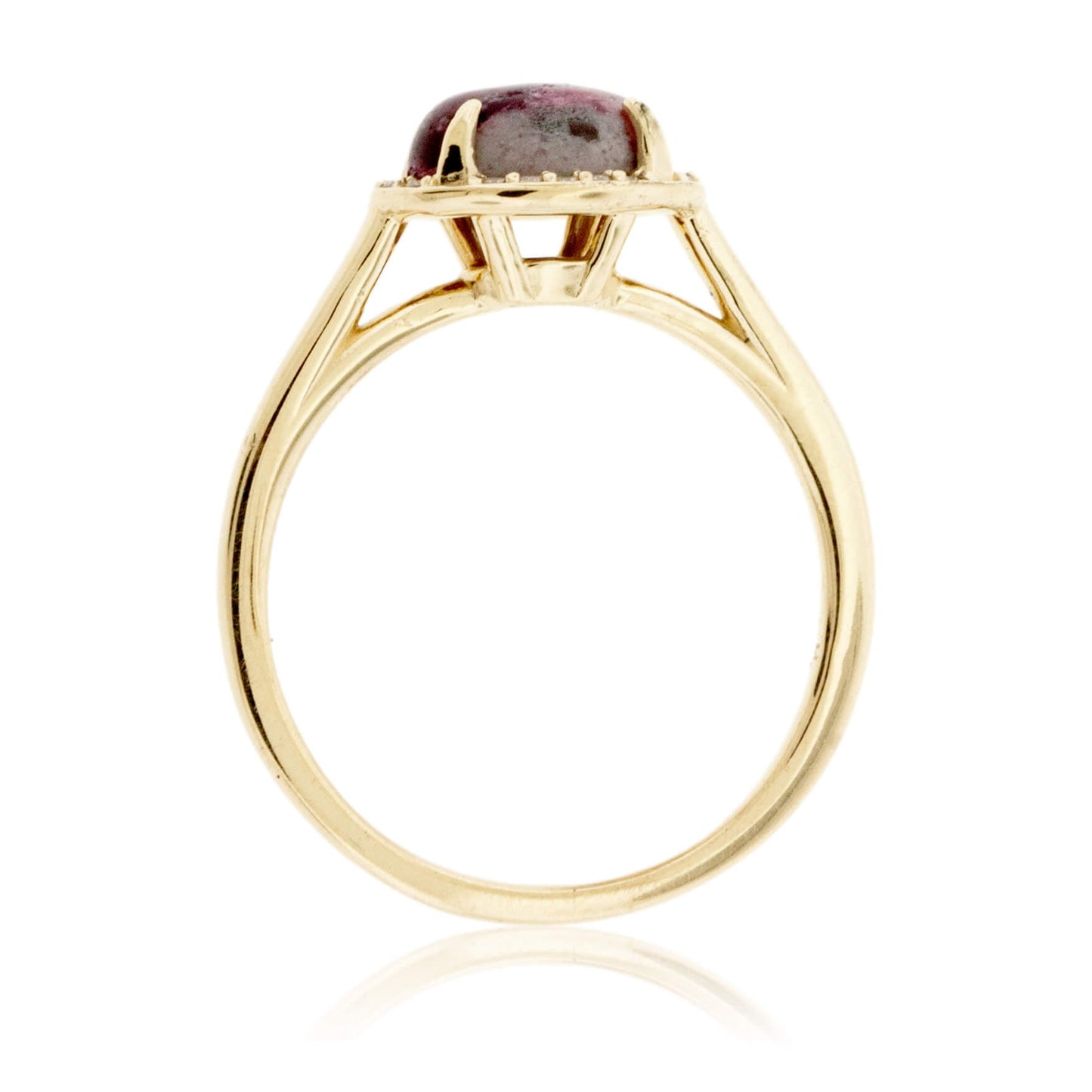 Red Emerald Cabochon with Diamond Halo Ring - Park City Jewelers