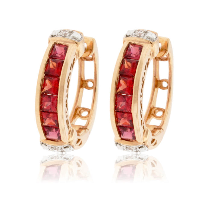 Red Sapphire & Diamond Huggie Hoop Earrings - Park City Jewelers