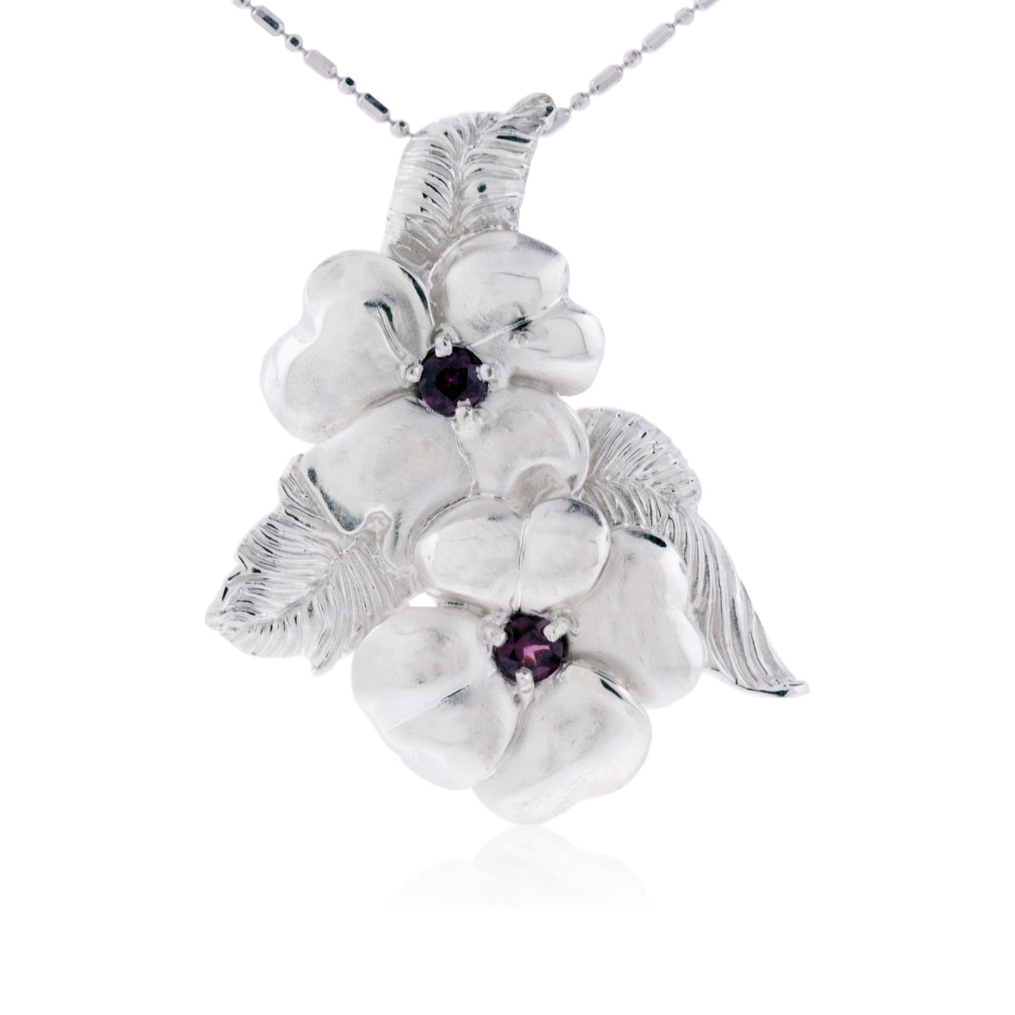 Rhodalite Garnet Flower and Leaf Pendant - Park City Jewelers