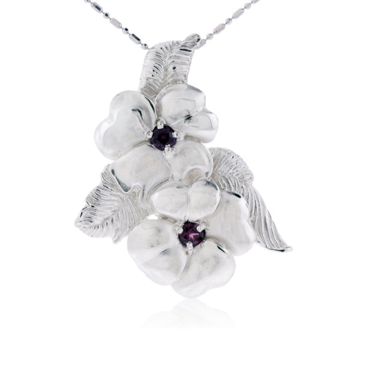 Rhodalite Garnet Flower and Leaf Pendant - Park City Jewelers