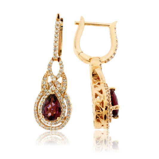Rhodolite Garnet & Diamond Dangle Earrings - Park City Jewelers