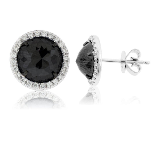 Rose Cut Black Diamond & Diamond Halo Stud Earrings - Park City Jewelers