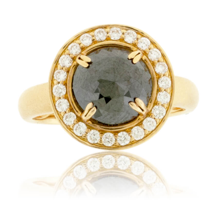 Rose-Cut Black Diamond & Diamond Halo Style Ring - Park City Jewelers
