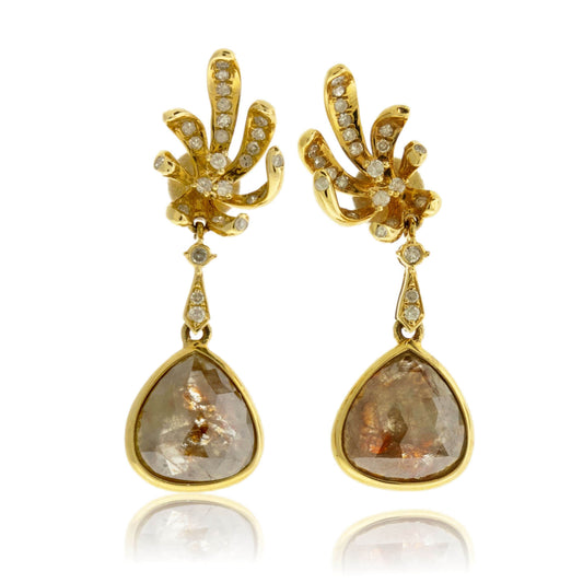 Rose Cut Rough Diamond & Diamond Dangle Earrings - Park City Jewelers