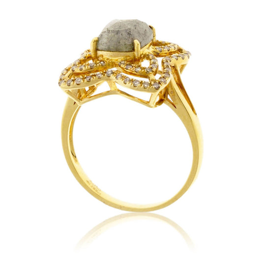 Rose-Cut Rough Diamond & Diamond Double Halo Style Ring - Park City Jewelers