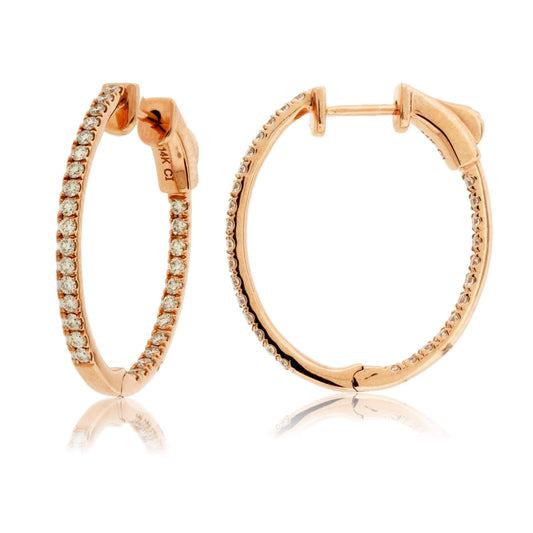 Rose Gold .75 Carat Inside Out Diamond Hoop Earrings - Park City Jewelers