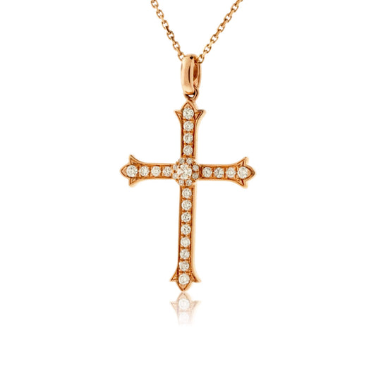 Rose Gold Decorative Diamond Cross Pendant - Park City Jewelers