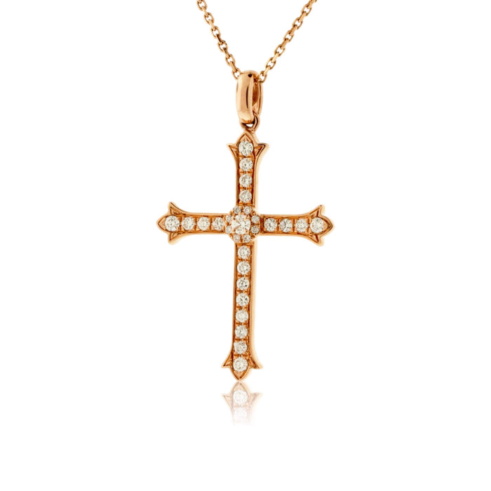 Rose Gold Decorative Diamond Cross Pendant - Park City Jewelers