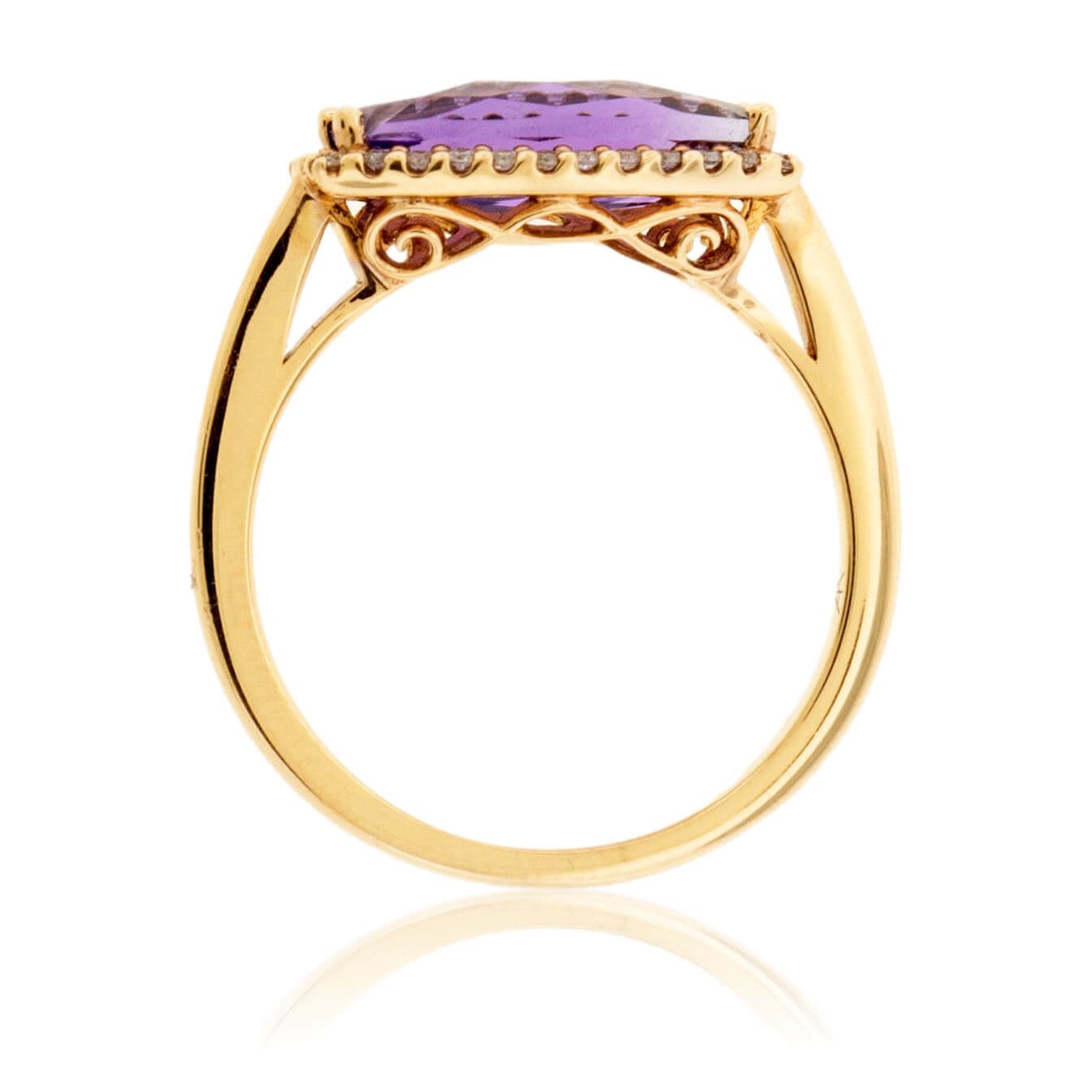 Rose Gold Fancy Shaped Amethyst with Diamond Halo Ring - Park City Jewelers