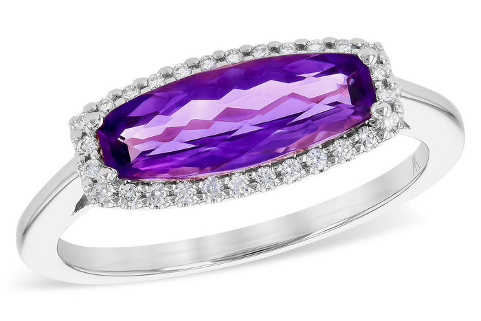 Rose Gold Fancy Shaped Amethyst with Diamond Halo Ring - Park City Jewelers