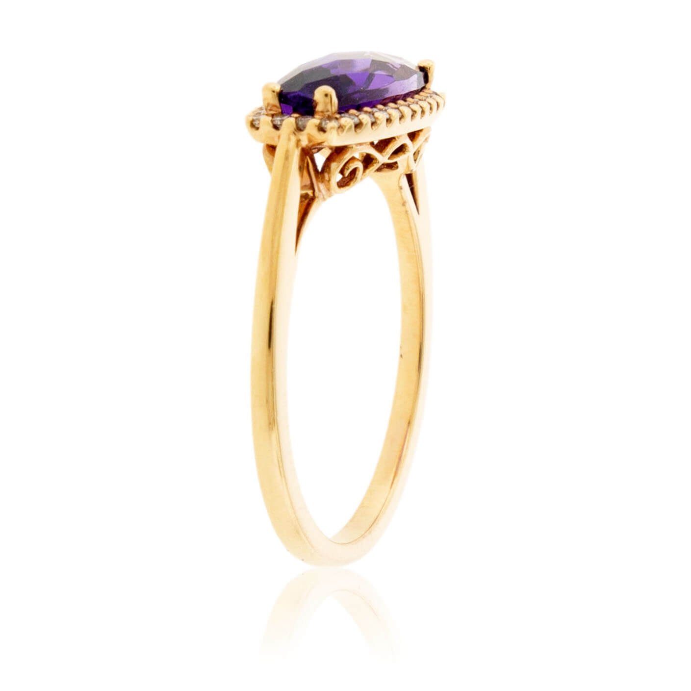 Rose Gold Fancy Shaped Amethyst with Diamond Halo Ring - Park City Jewelers