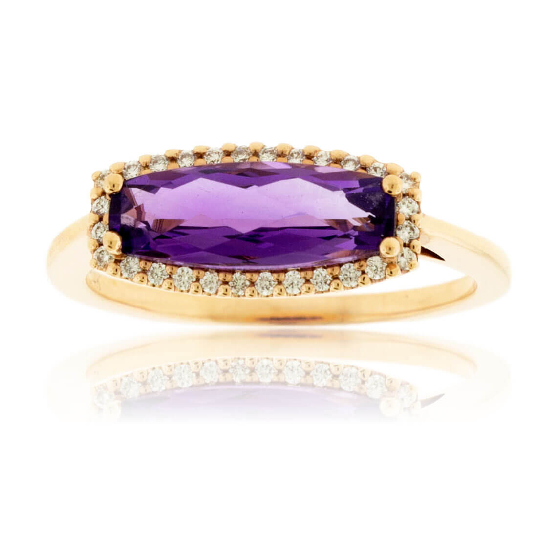Rose Gold Fancy Shaped Amethyst with Diamond Halo Ring - Park City Jewelers