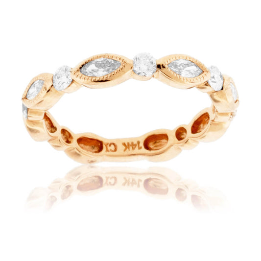 Rose Gold Marquise & Round Diamond Style Band - Park City Jewelers
