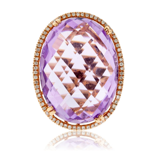 Rose Gold Oval Fancy Cut Amethyst and Diamond Ring - Park City Jewelers