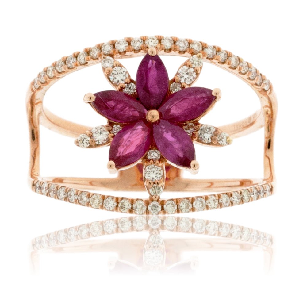 Rose Gold Ruby Flower and Diamond Ring - Park City Jewelers