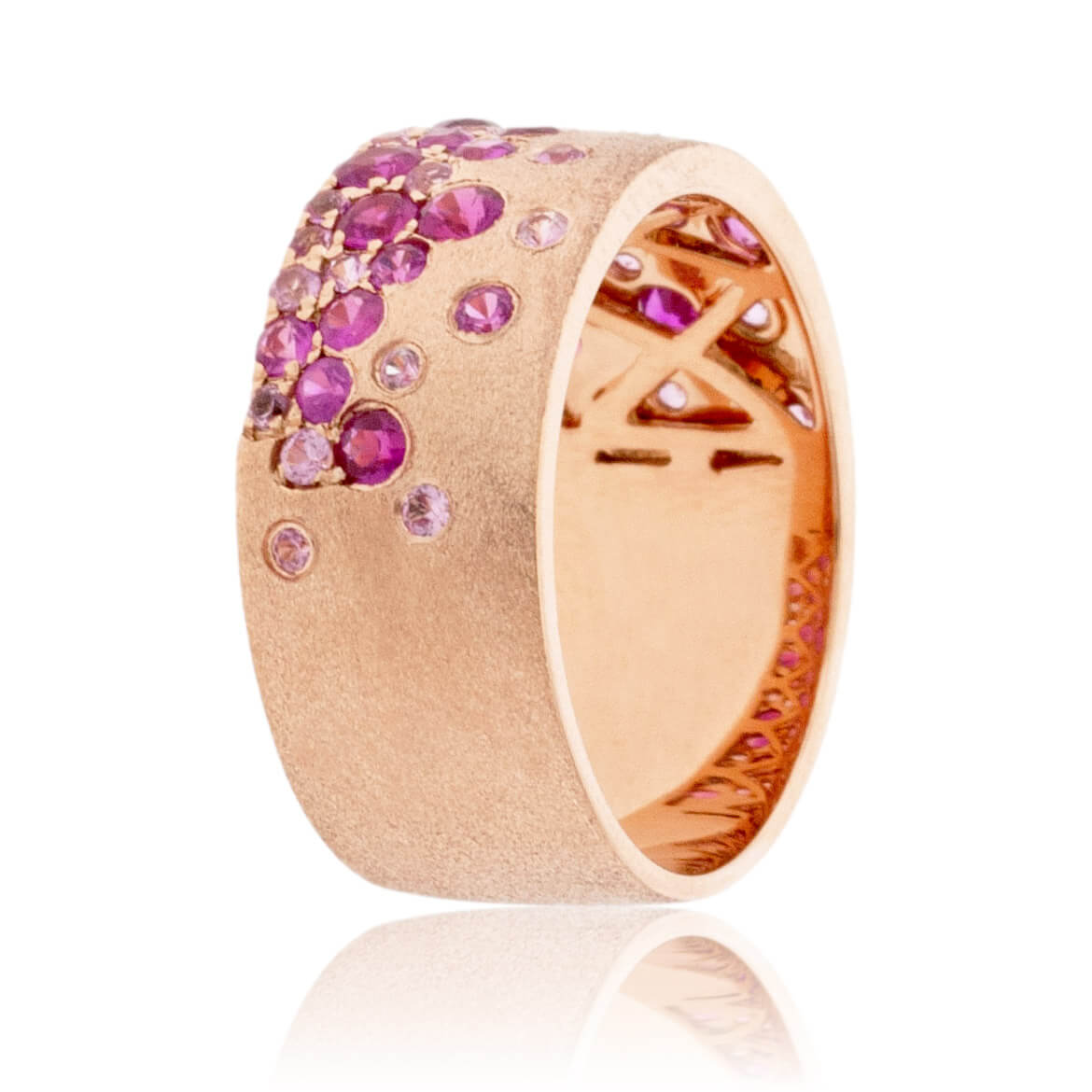 Rose Gold Satin Finish Flush Set Sapphire & Ruby Ring - Park City Jewelers