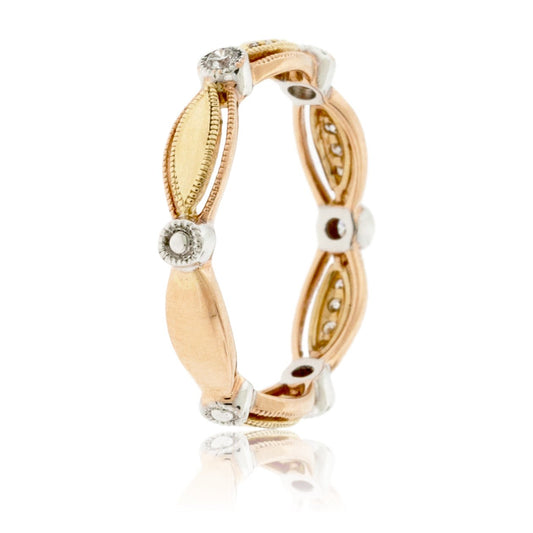 Rose Gold, Yellow Gold, and White Gold Diamond Decorative Band - Park City Jewelers