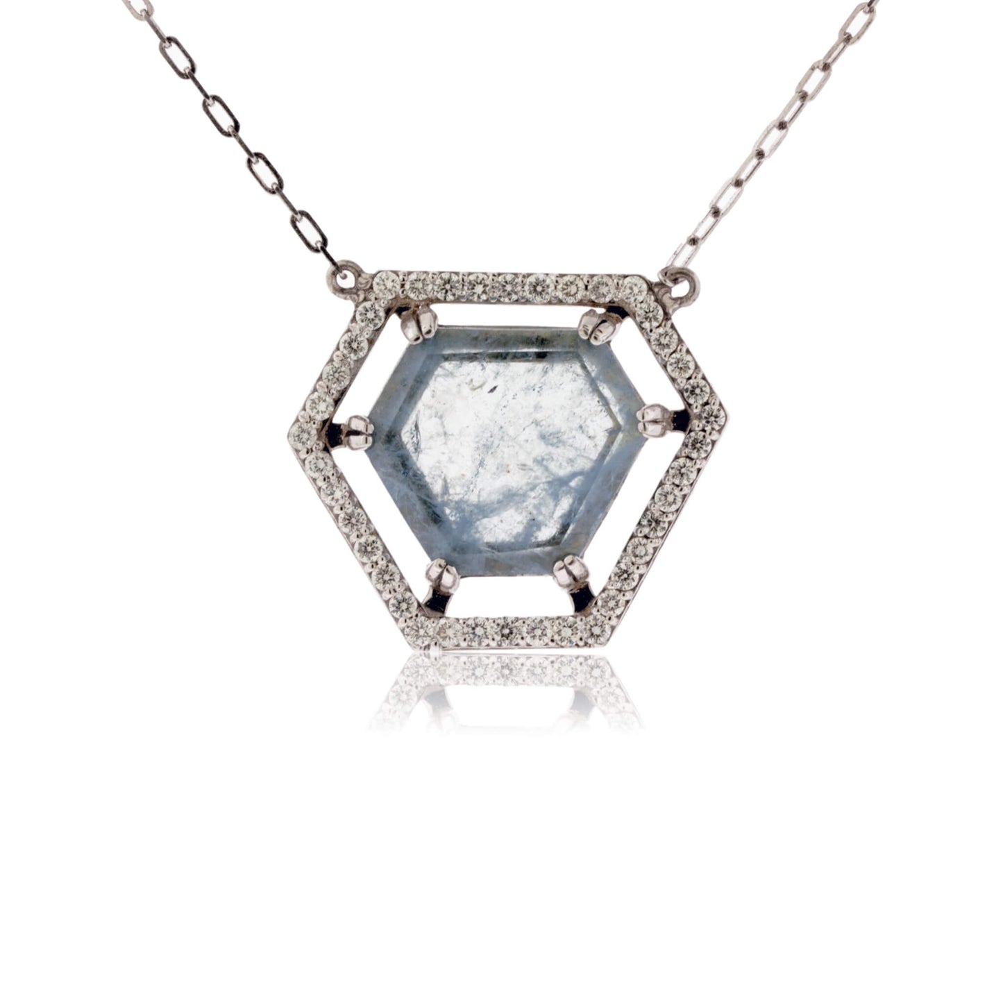 Rough Aquamarine & Diamond Halo Style Pendant - Park City Jewelers