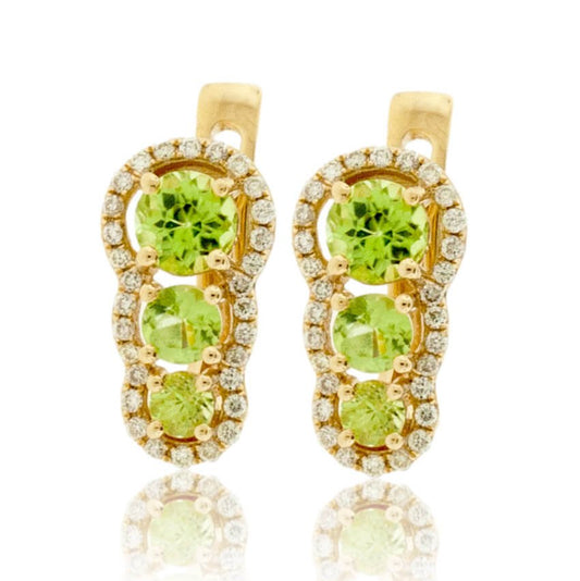 Round 3 Stone Style Peridot and Diamond Drop Style Earrings - Park City Jewelers