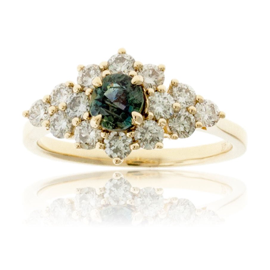 Round Alexandrite & Diamond Burst Halo Style Ring - Park City Jewelers