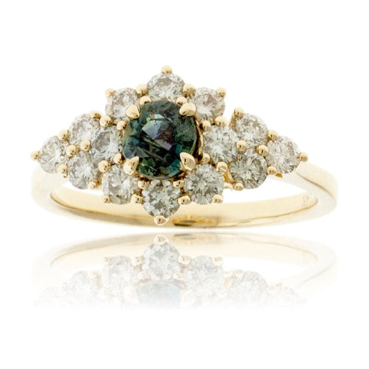 Round Alexandrite & Diamond Burst Halo Style Ring - Park City Jewelers