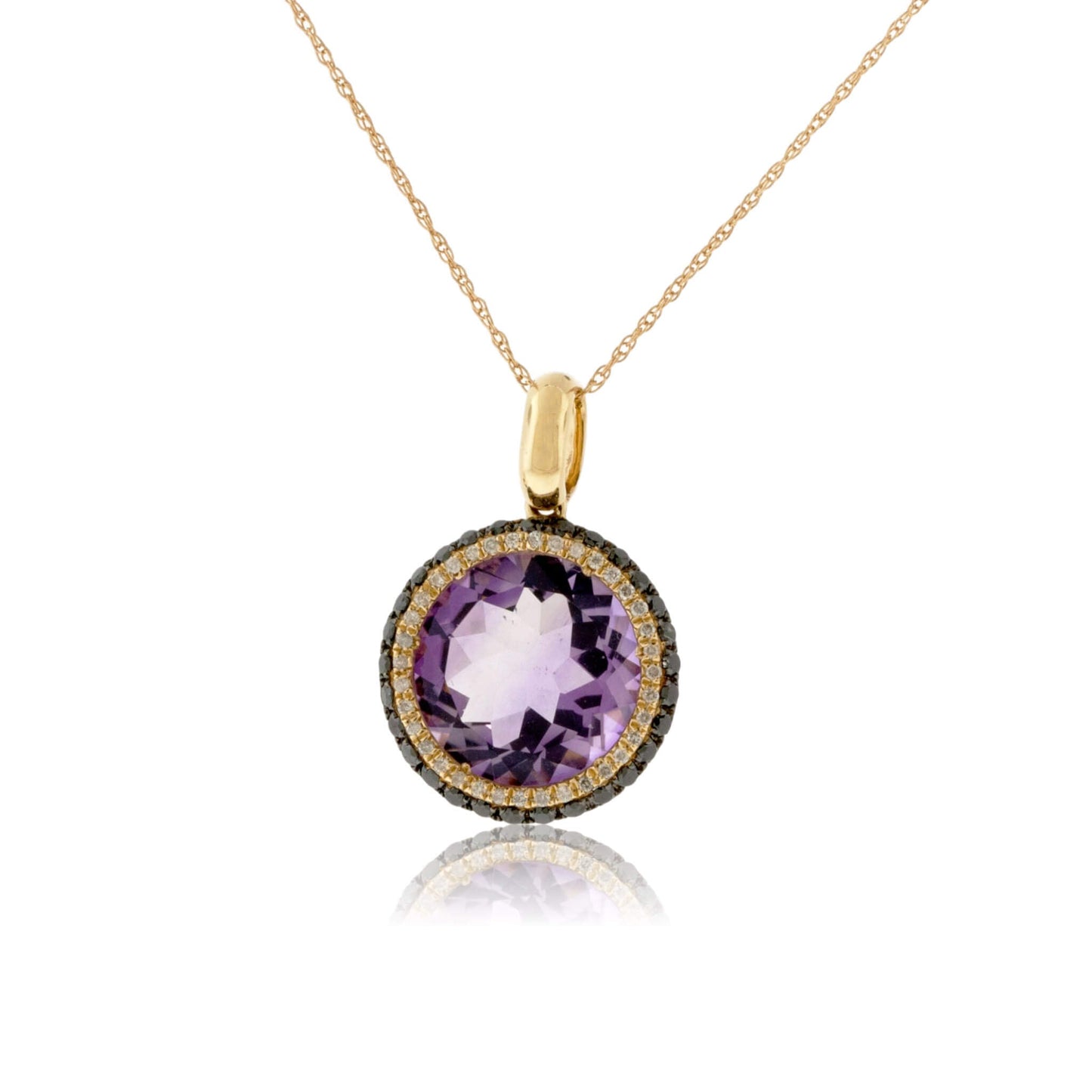 Round Amethyst & Diamond & Black Diamond Halo Pendant - Park City Jewelers