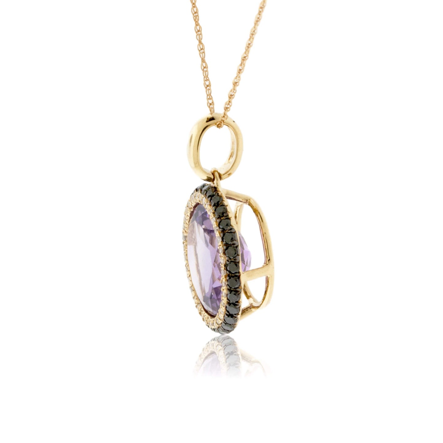 Round Amethyst & Diamond & Black Diamond Halo Pendant - Park City Jewelers