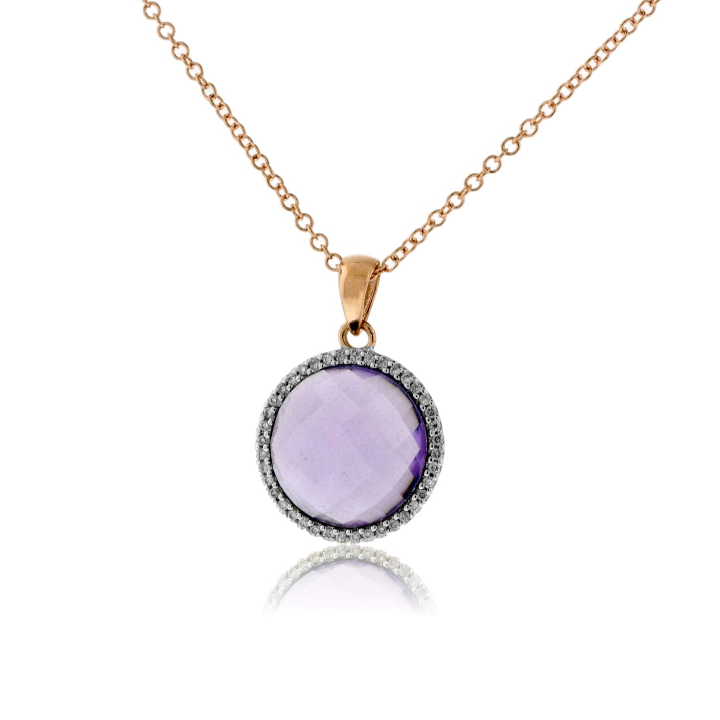 Round Amethyst & Diamond Halo Pendant w/Chain - Park City Jewelers