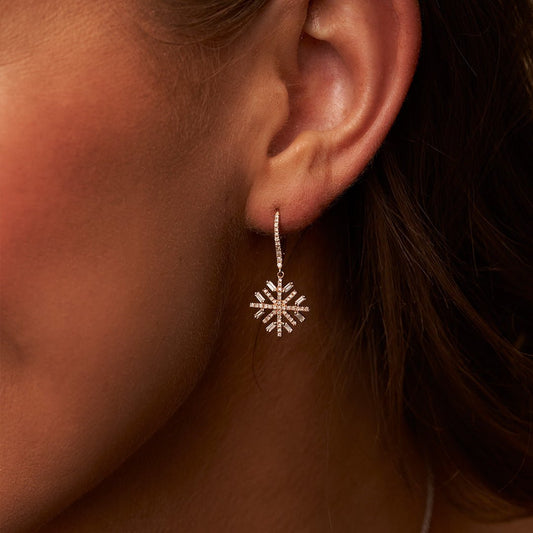 Round and Baguette Diamond Snowflake Earrings - Park City Jewelers