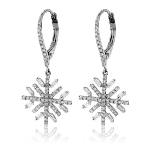Round and Baguette Diamond Snowflake Earrings - Park City Jewelers