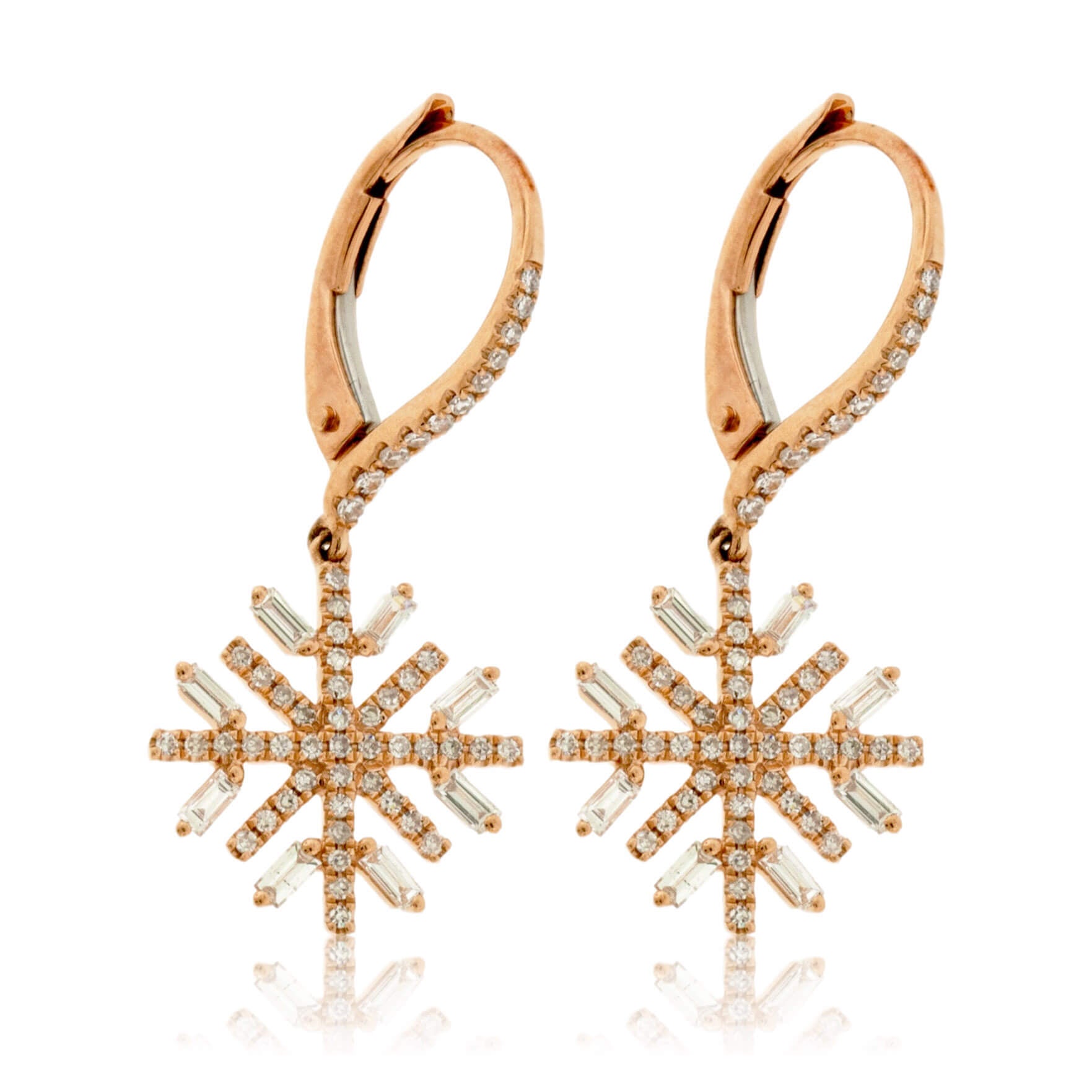Round and Baguette Diamond Snowflake Earrings - Park City Jewelers