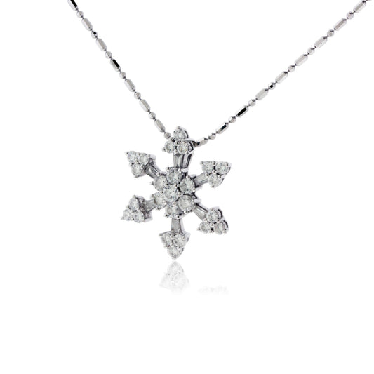 Round and Baguette Diamond Snowflake Pendant - Park City Jewelers