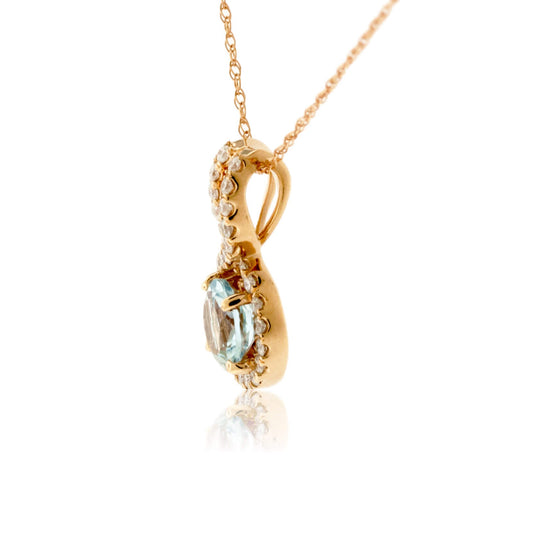 Round Aquamarine & Diamond Halo Pendant - Park City Jewelers