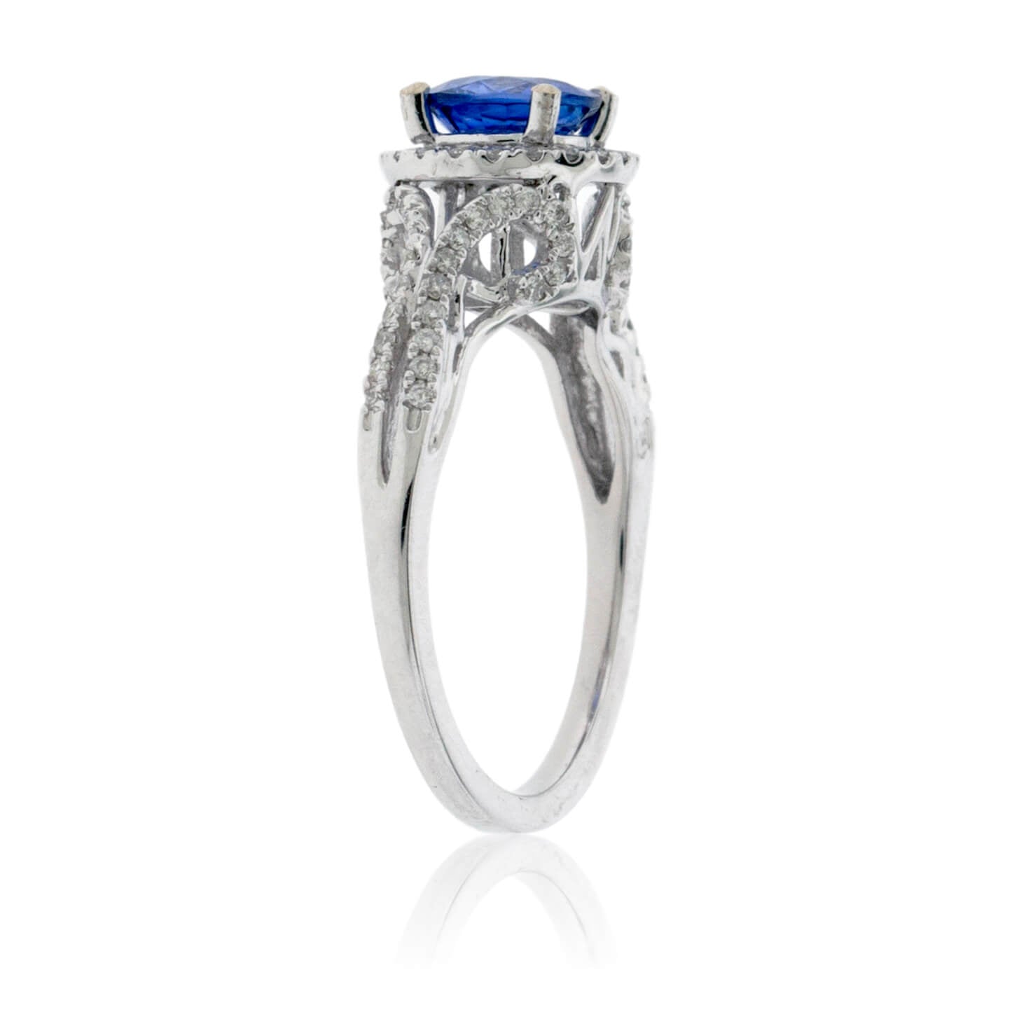 Round Blue Sapphire and Diamond Halo Ring - Park City Jewelers