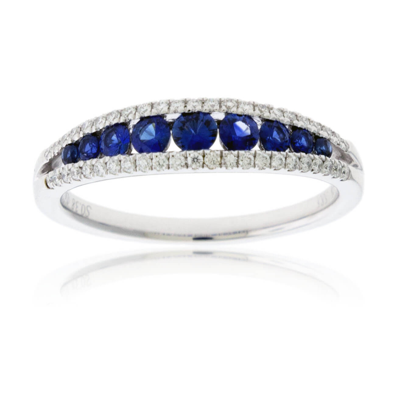 Round Blue Sapphire & Diamond Lined Band - Park City Jewelers
