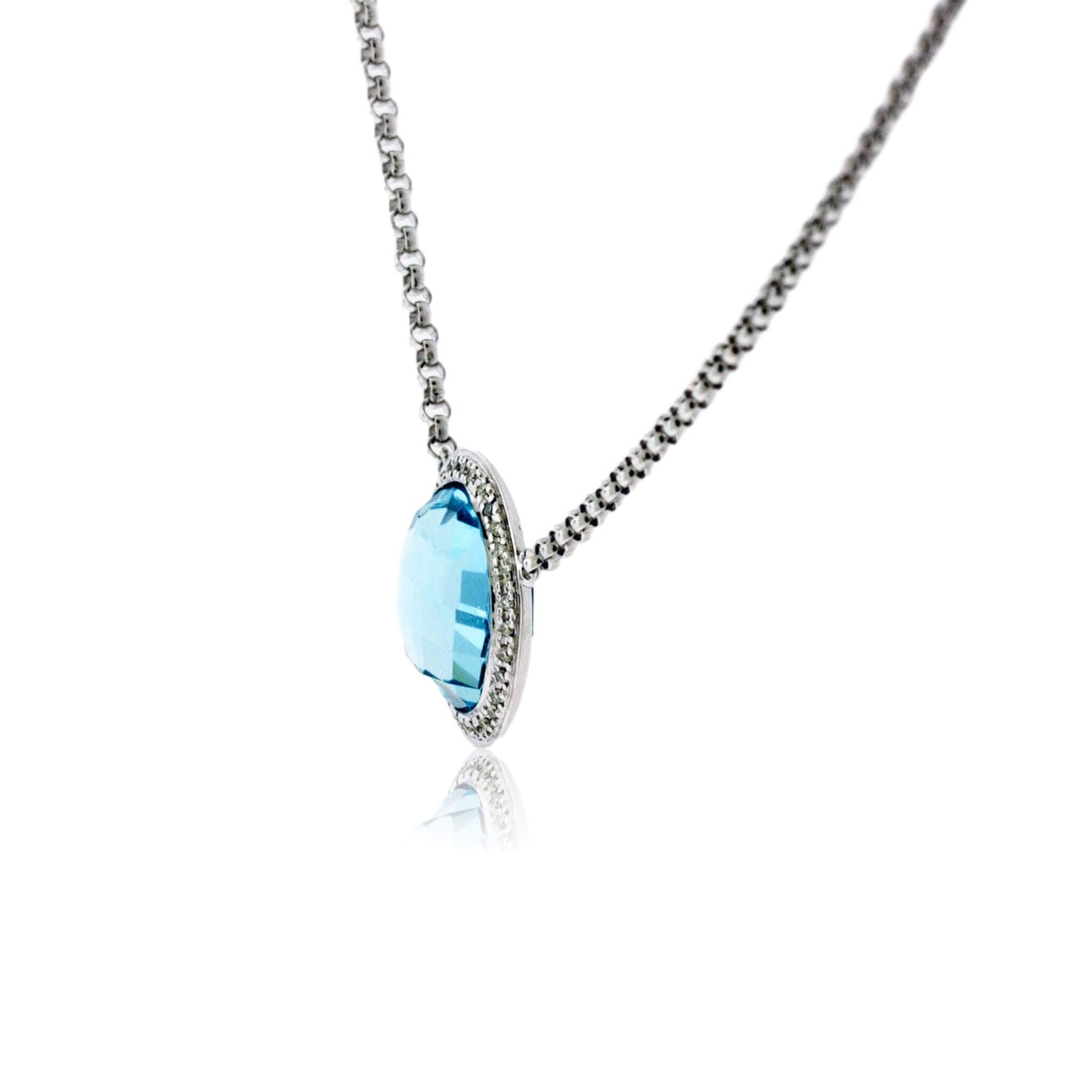 Round Blue Topaz & Diamond Halo Pendant - Park City Jewelers