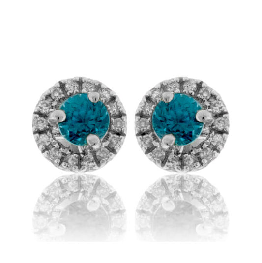 Round Blue Zircon & Diamond Halo Stud Post Earrings - Park City Jewelers