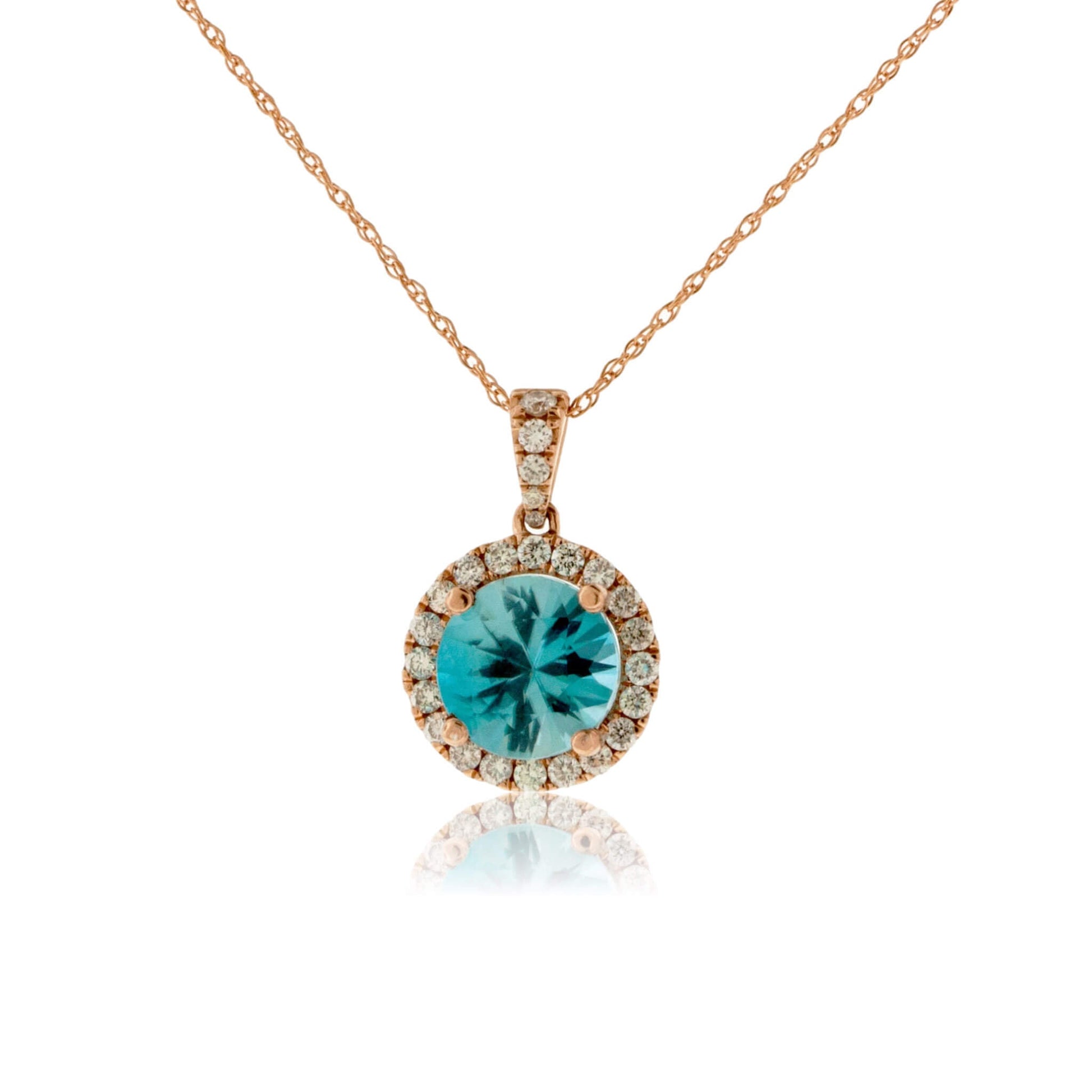 Round Blue Zircon with Diamond Halo Pendant - Park City Jewelers