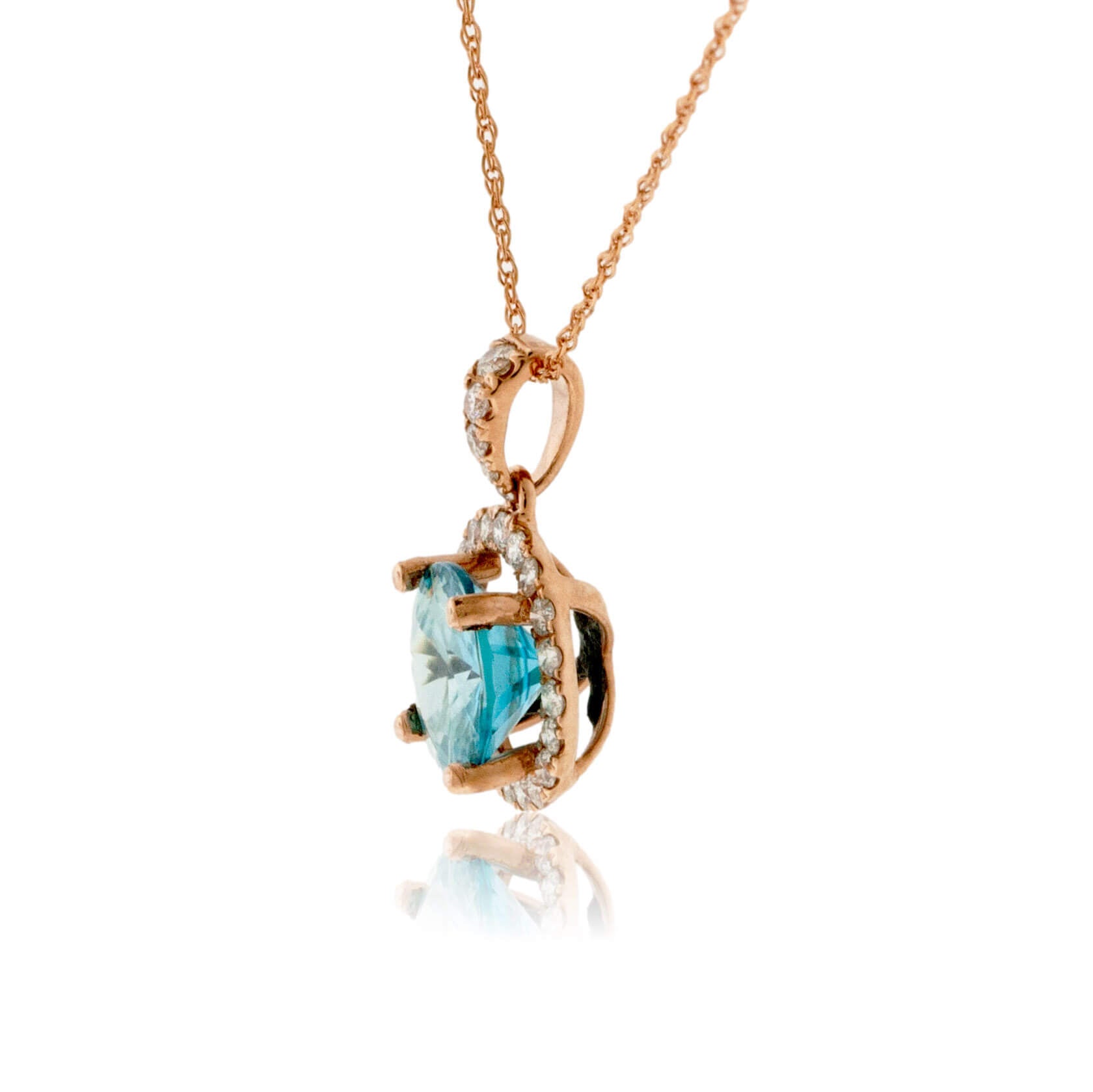 Round Blue Zircon with Diamond Halo Pendant - Park City Jewelers