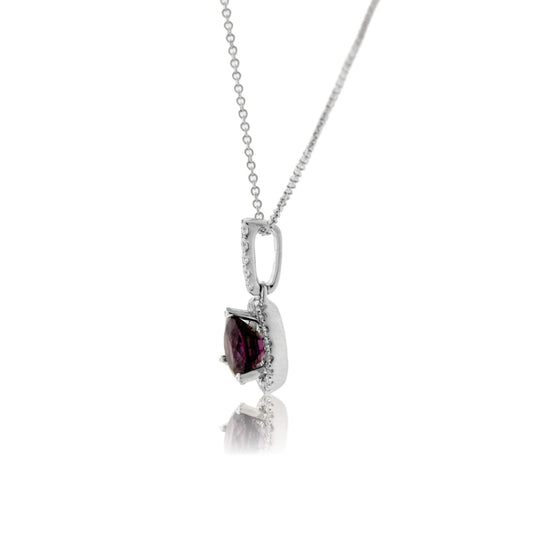 Round Burma Spinel & Diamond Halo Drop Pendant - Park City Jewelers